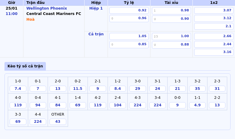 Nhận định soi kèo Wellington Phoenix vs Central Coast Mariners FC Thế trận cân não tại VĐQG Úc 1 Thông tin bảng tỷ lệ kèo bóng đá Wellington Phoenix vs Central Coast Mariners FC